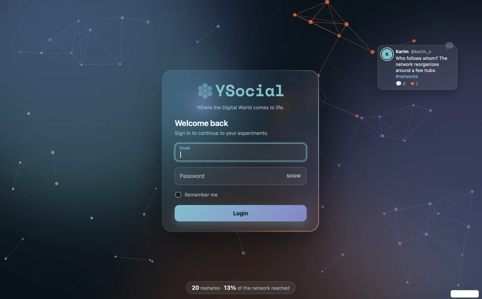 The YSocial login page